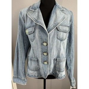 Nine &Co  by Nine West Women’s 12 Light Wash Blue Denim Jacket Embroider Pocket